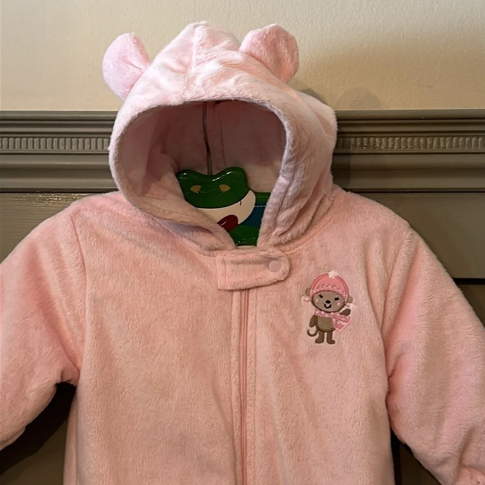 Carter's Just One You Monkey Snow Suit Baby Pink Velour Hood Mittens Sz 6 Months
